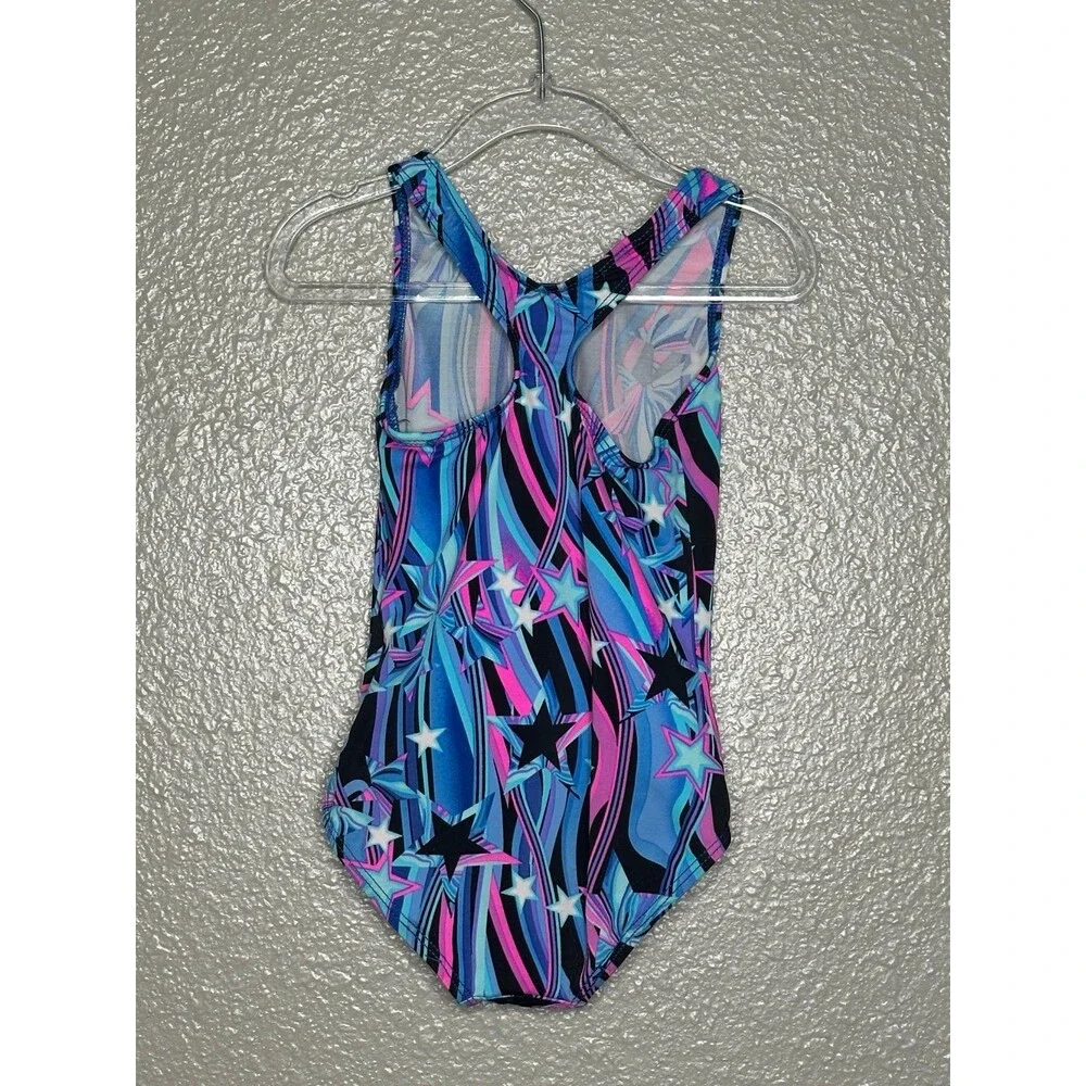 GK Girls Gymnastics Leotard Stars Print Blue Pink Black XS
